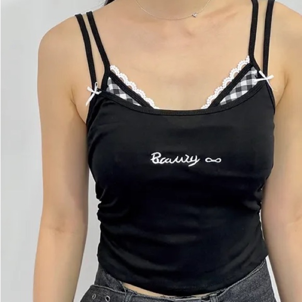 black and white layered cami tank from korea! NWT